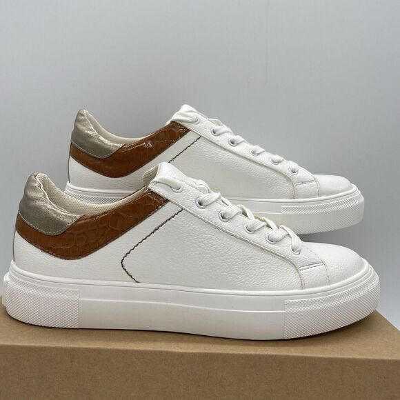 COCONUTS by Matisse Womens Size 9.5 Shoes Tessa Lace Up White Brown Sneakers NEW - Picture 2 of 9